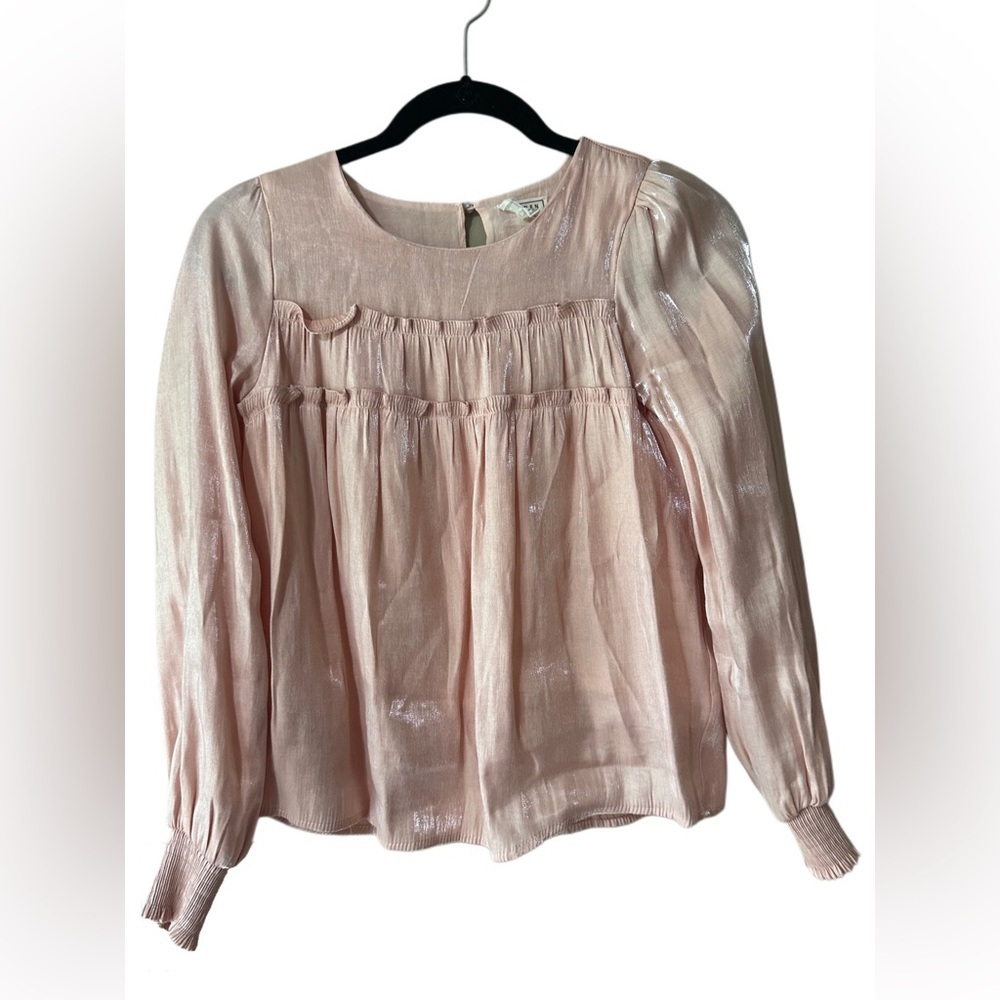 Hayden Girls XL Shimmer Ruffle Blouse Rose Gold Metallic Long Sleeve Top